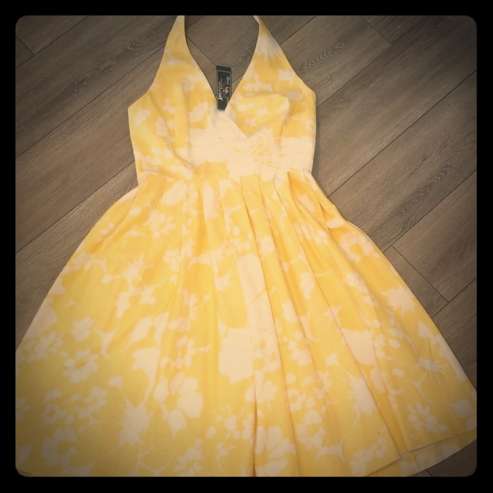 Yellow and white halter dress by American Living